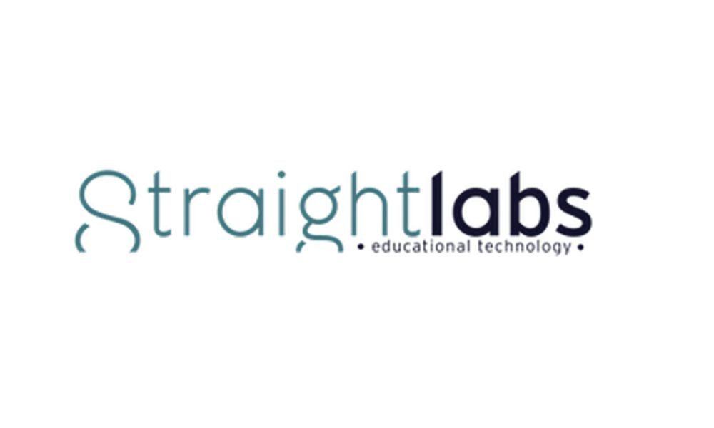 Schriftzug „Straightlabs“ in Blau-Schwarz mit Untertitel „educational technology“.