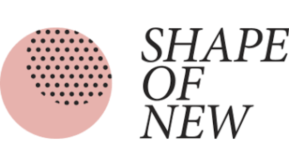 Rosa Kreis mit schwarzen Punkten, daneben der Schriftzug „Shape of New“