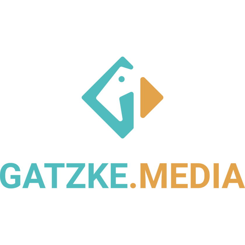 Logo von Gatzke.Media in türkis und Orange