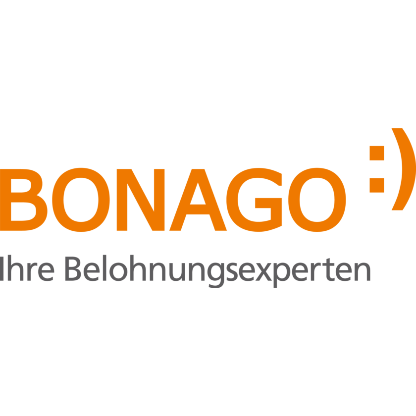 Logo von Bonago, Ihre Belohnungsexperten in Orange.