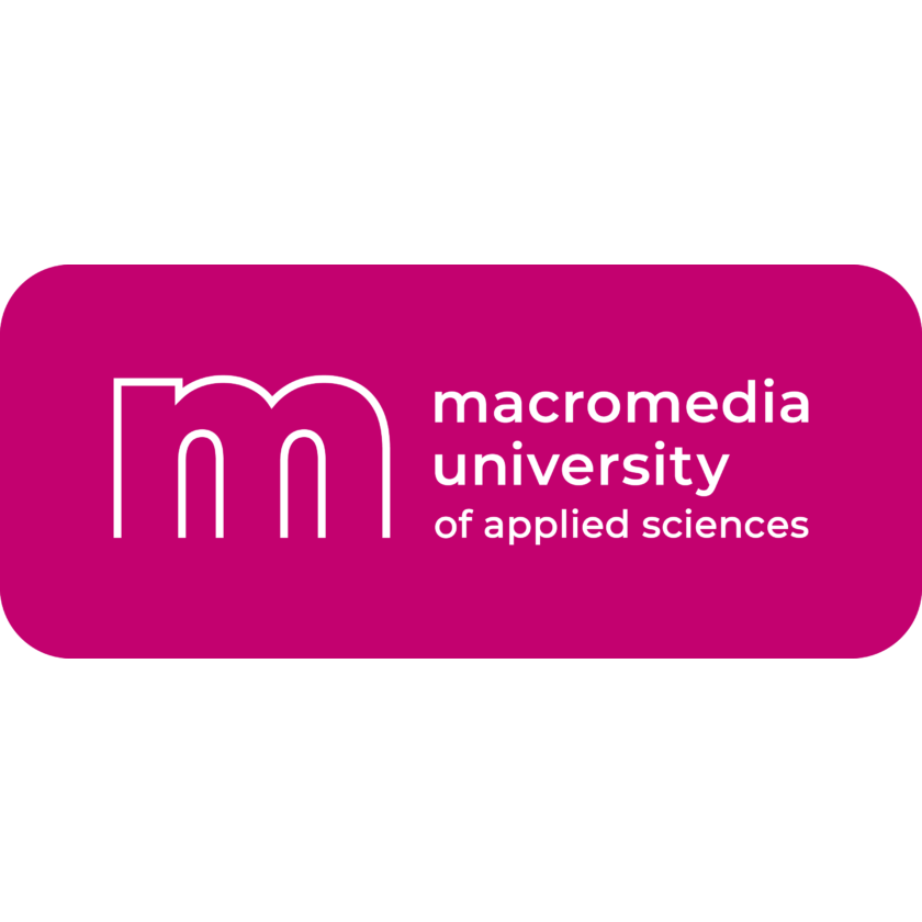 Logo der Macromedia University of Applied Sciences in raspberry