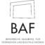 Logo der Bayerischen Akademie für Fernsehen und Digitale Medien (BAF) in Schwarz mit Schriftzug