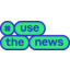 Logo mit blauem Hashtag-Symbol und den Wörtern „use the news“ in blauer Schrift auf grünen, abgerundeten Flächen.